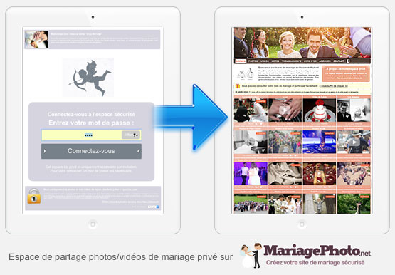 Votre espace mariage est seulement accessible à vos invités qui doivent se connecter à l'aide d'un mot de passe
